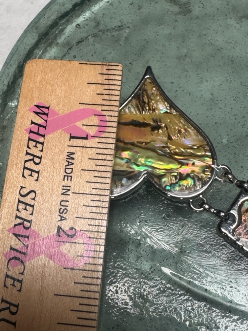 VTG Abalone Heart Pendant Necklace Iridescent Mermaidcore Ocean Hues SilverTone - Picture 8 of 8